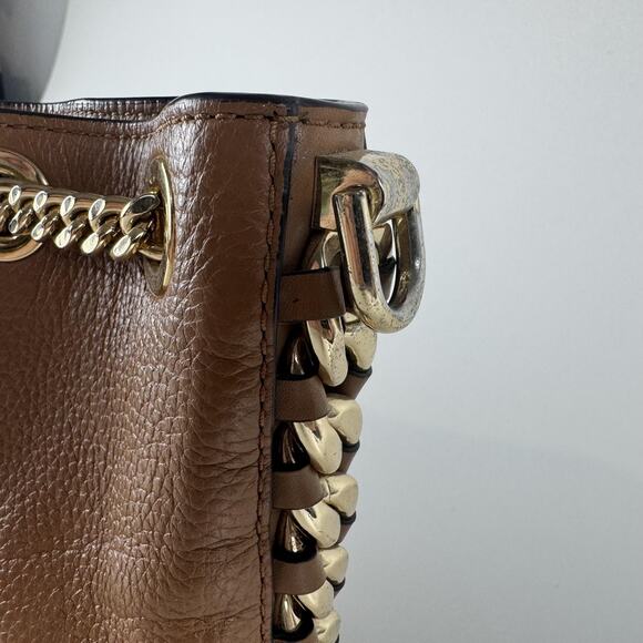 Michael Kors Alamis Bucket Bag Womens Medium Brown Leather Chain Strap Purse - Picture 6 of 16